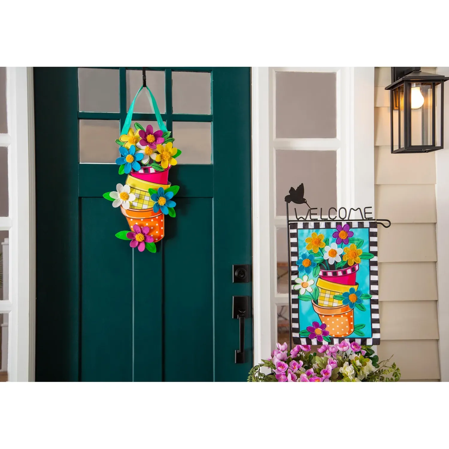 Plow & Hearth Garden Flags>Stacked Spring Flower Pots Applique Garden Flag