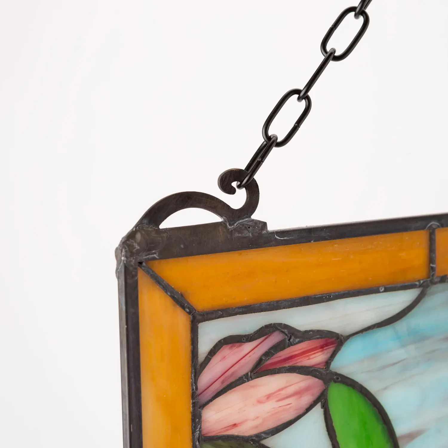 Plow & Hearth Wall Art>Stained Glass Hummingbird Art Panel with Metal Frame and Chain