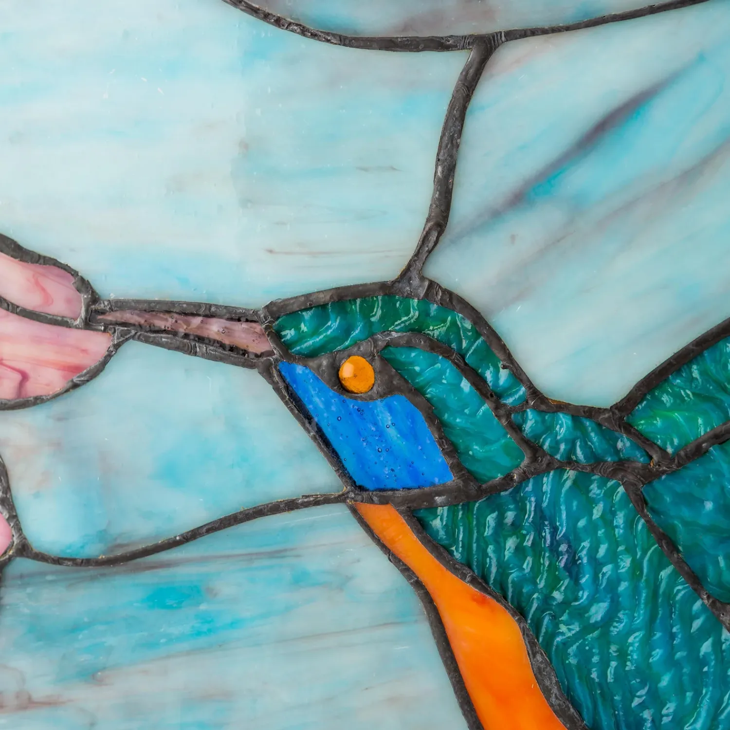 Plow & Hearth Wall Art>Stained Glass Hummingbird Art Panel with Metal Frame and Chain