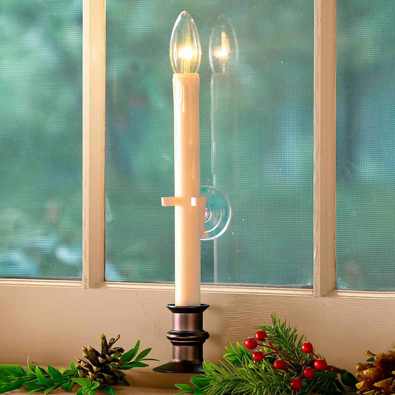 Plow & Hearth Candles & Lanterns|Lighted Accents>Suction Cup Window Candles with Timer and Remote, Set of 4 Bronze