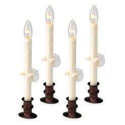 Plow & Hearth Candles & Lanterns|Lighted Accents>Suction Cup Window Candles with Timer and Remote, Set of 4 Bronze