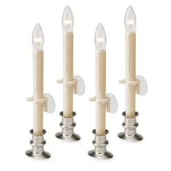 Plow & Hearth Candles & Lanterns|Lighted Accents>Suction Cup Window Candles with Timer and Remote, Set of 4 Pewter