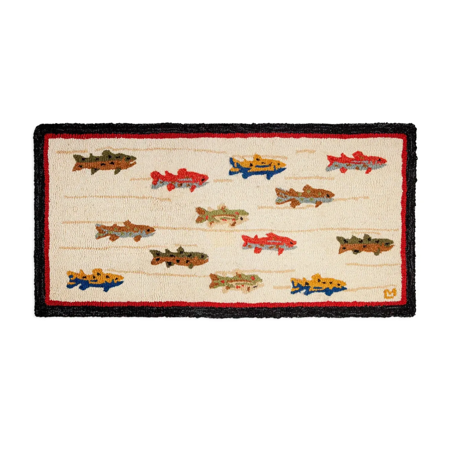 Plow & Hearth Hearth Rugs|Hearth Rugs>Summer Trout Hand-Hooked Wool Rug, 24" x 48"