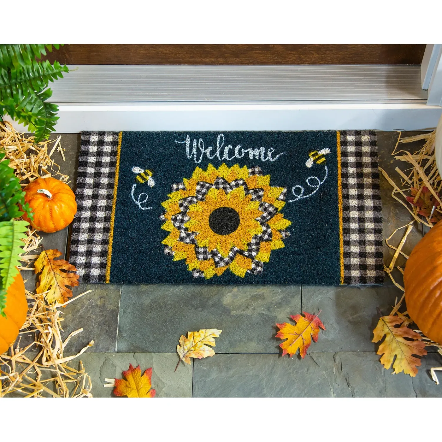 Plow & Hearth Coir Mats>Sunflower with Checks Coir Mat