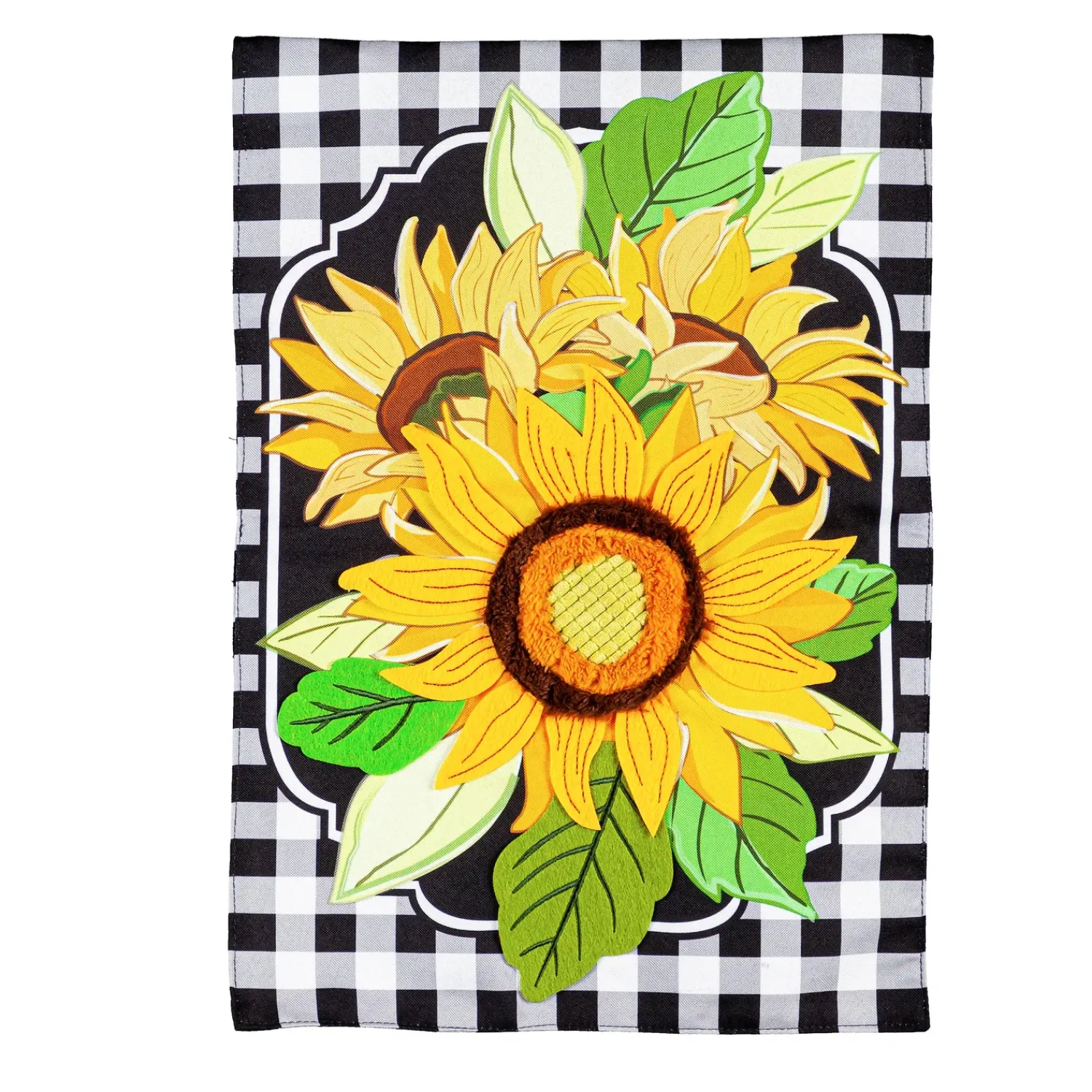 Plow & Hearth Garden Flags>Sunflowers and Checks Linen Garden Flag