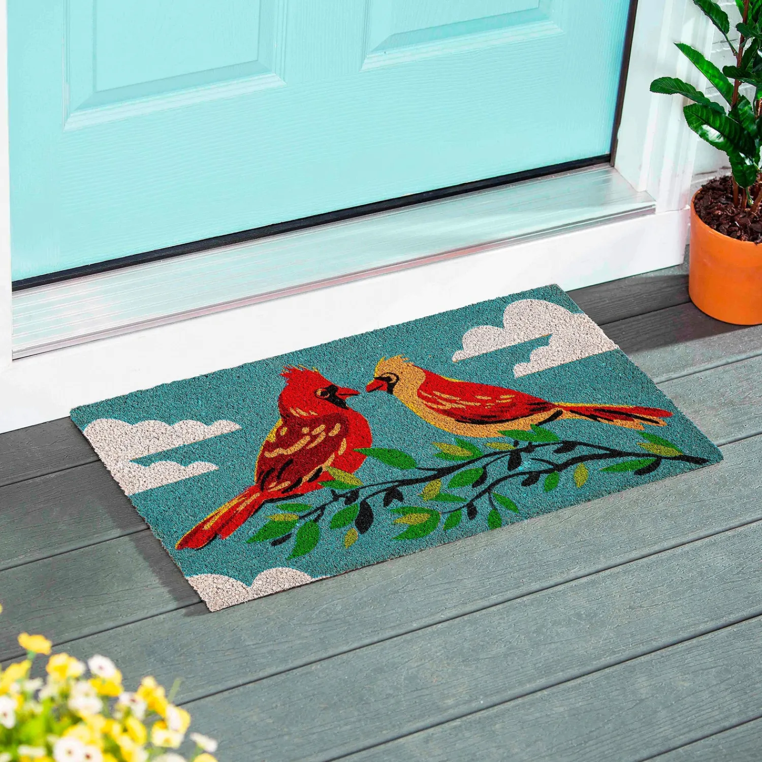 Plow & Hearth Coir Mats>Sweet Cardinal Couple Coir Mat