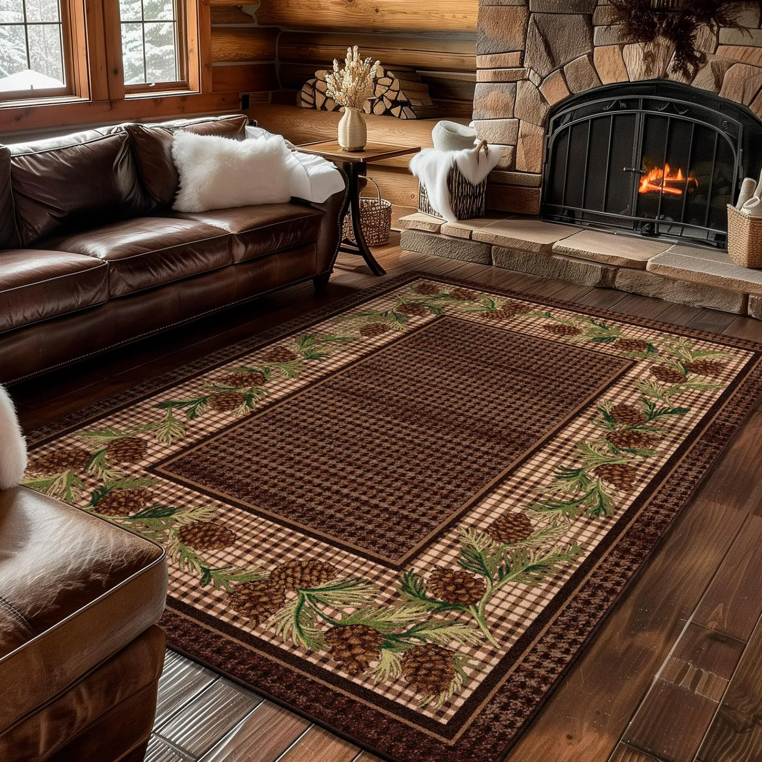 Plow & Hearth Area Rugs|Hearth Rugs>Sweetwater Pine Plaid EnduraStran Area Rug, 5'4" x 7'8"