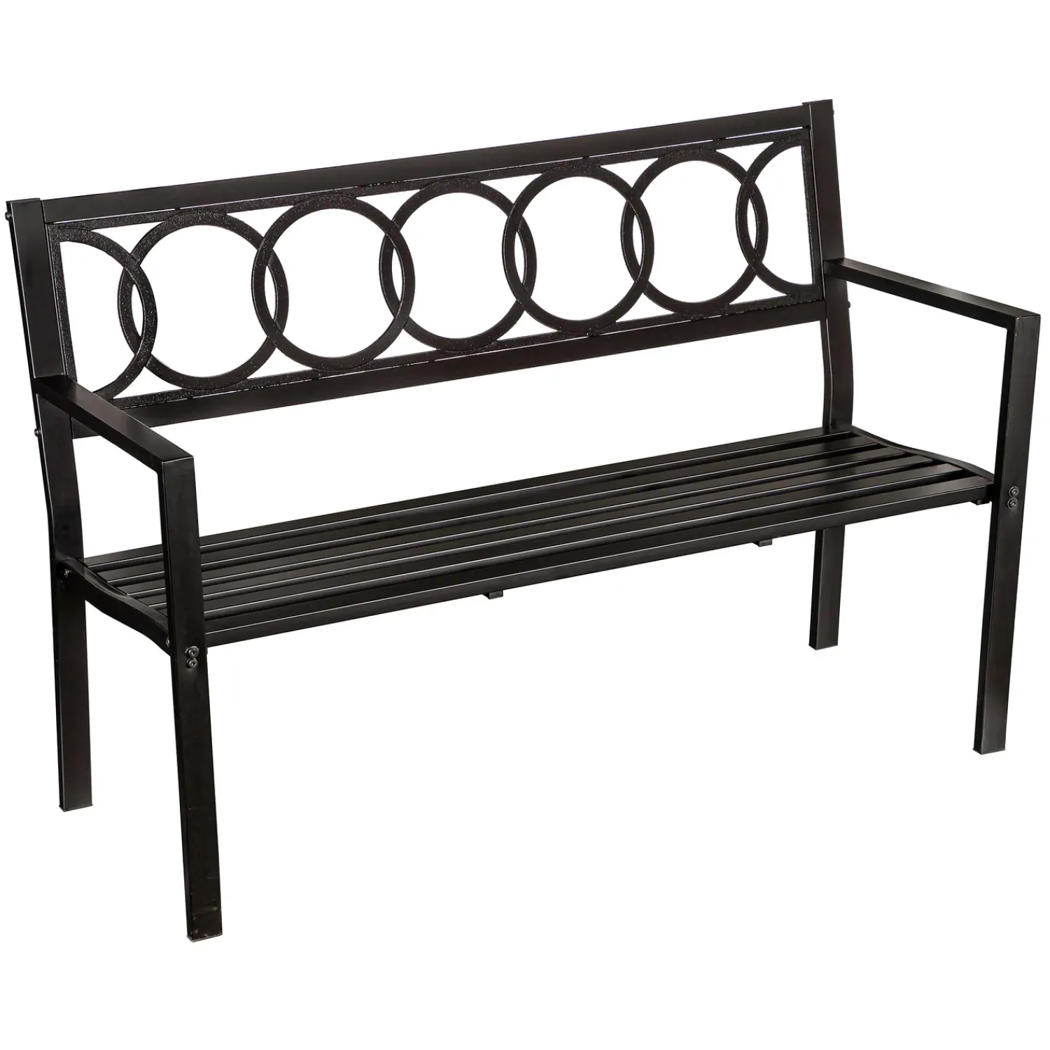 Plow & Hearth Outdoor Benches>Sydney Tubular Steel Bench with Cast Iron Interlocking Circles Design