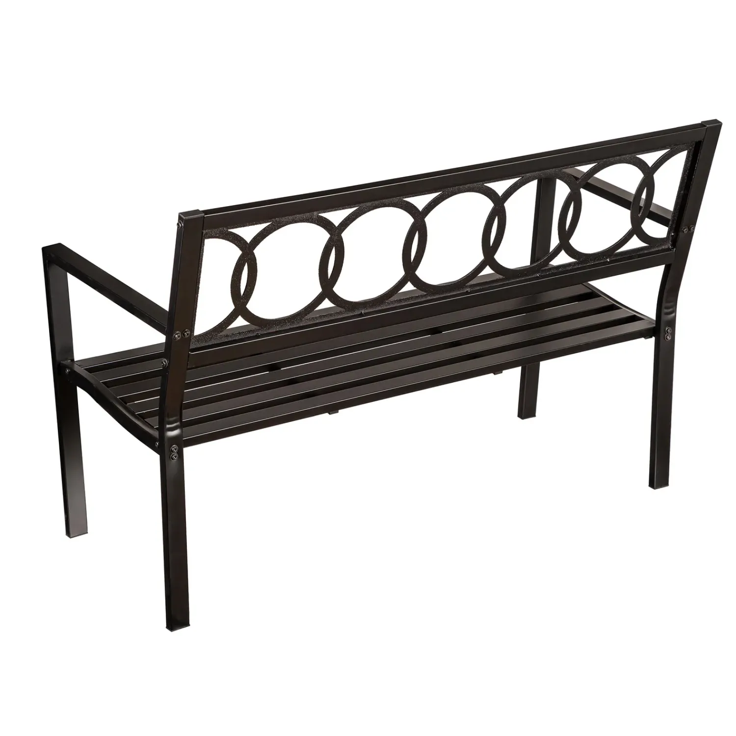 Plow & Hearth Outdoor Benches>Sydney Tubular Steel Bench with Cast Iron Interlocking Circles Design