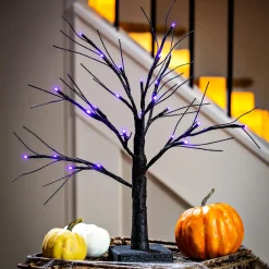 Plow & Hearth Decorative Accents|Lighted Trees & Garlands>Tabletop Halloween Tree with Purple LED Lights