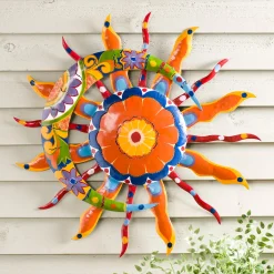 Plow & Hearth Outdoor Wall Art|Wall Art>Talavera Sun and Moon Painted Metal Wall Art