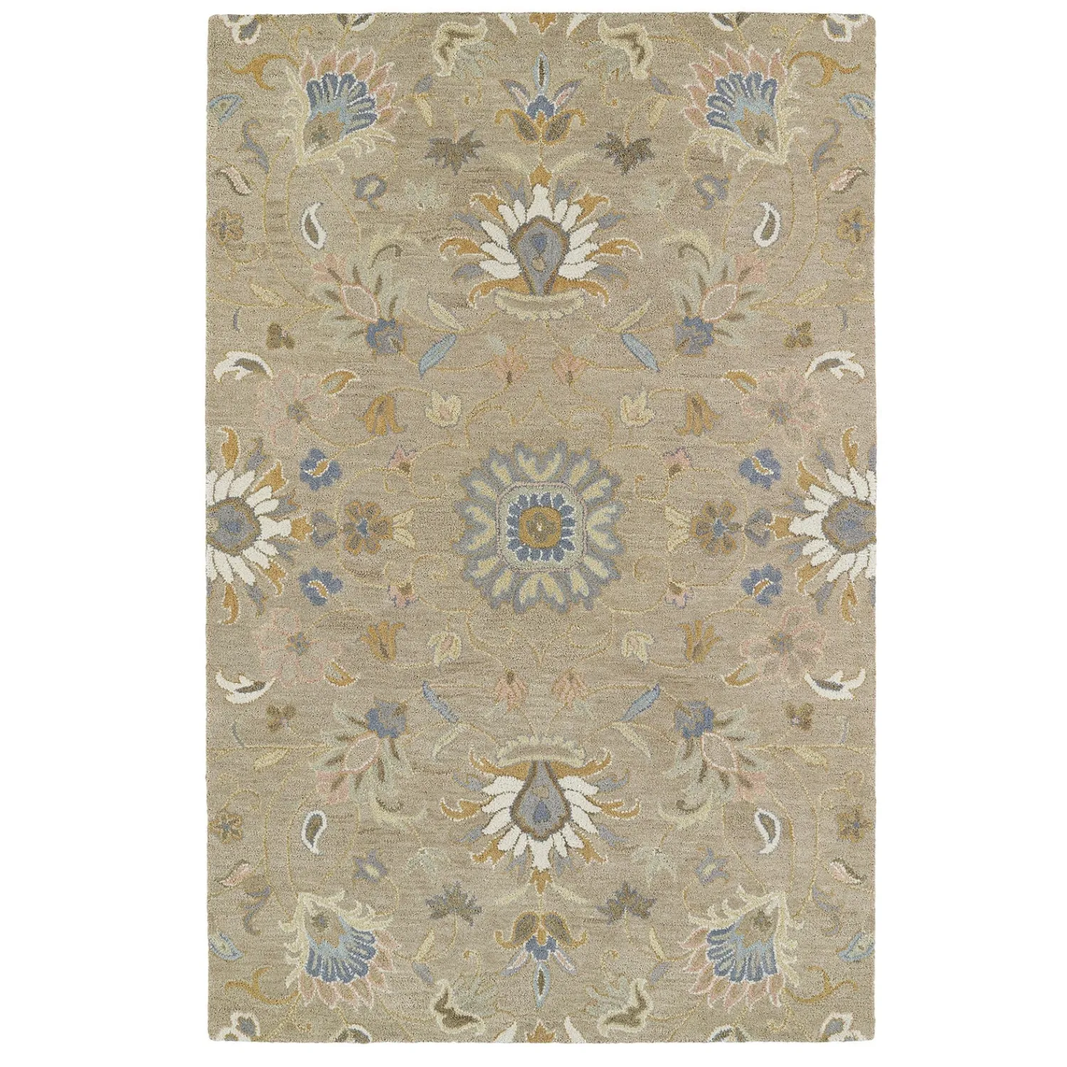 Plow & Hearth Area Rugs>Tan Meadow Floral Vine Wool Rug, 9' x 12' Brown