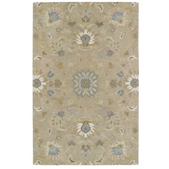 Plow & Hearth Area Rugs>Tan Meadow Floral Vine Wool Rug, 10' x 14' Brown