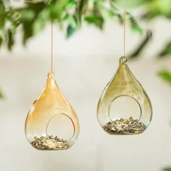 Plow & Hearth Bird Feeders>Tear Drop Glass Bird Feeder, 6"H, Set of 2