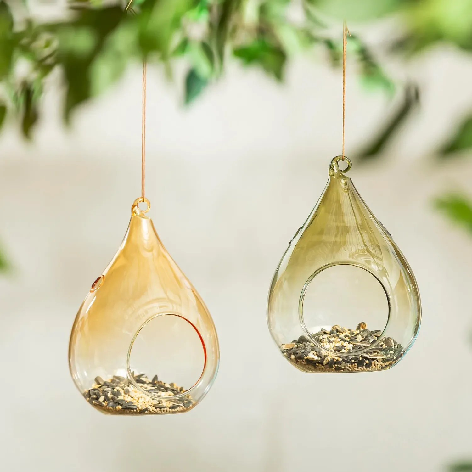 Plow & Hearth Bird Feeders>Tear Drop Glass Bird Feeder, 6"H, Set of 2