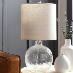Plow & Hearth Lamps & Lighting>Textured Bubble Glass Table Lamp with Beige Linen Shade