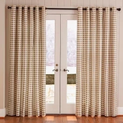 Plow & Hearth Curtain Panels>Thermalogic™ Check Grommet-Top Curtain Pair, 72"L Wheat