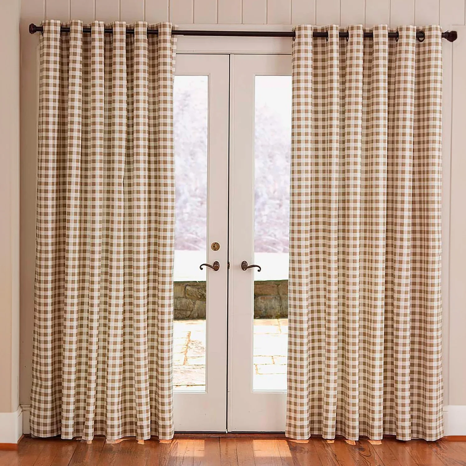 Plow & Hearth Curtain Panels>Thermalogic™ Check Grommet-Top Curtain Pair, 72"L Wheat
