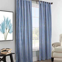 Plow & Hearth Curtain Panels>Thermalogic Check Tab-Top Curtain Pair, 63"L x 80"W Blue