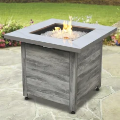 Plow & Hearth Fire Pits|Fire Pits>Tidewater Propane Gas Fire Pit with Tabletop Insert, Fire Glass and Cover