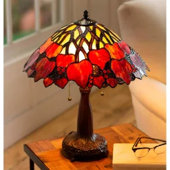 Plow & Hearth Lamps & Lighting>Tiffany-Inspired Fall Leaves Stained Glass Table Lamp