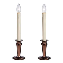 Plow & Hearth Candles & Lanterns|Lighted Accents>Traditional Adjustable Window Candles with Timer and Remote, Set of 2 Bronze
