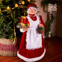 Plow & Hearth Decorative Accents>Traditional Santa LED Table Decor Dancing Mrs. Claus with Music, 36.75"