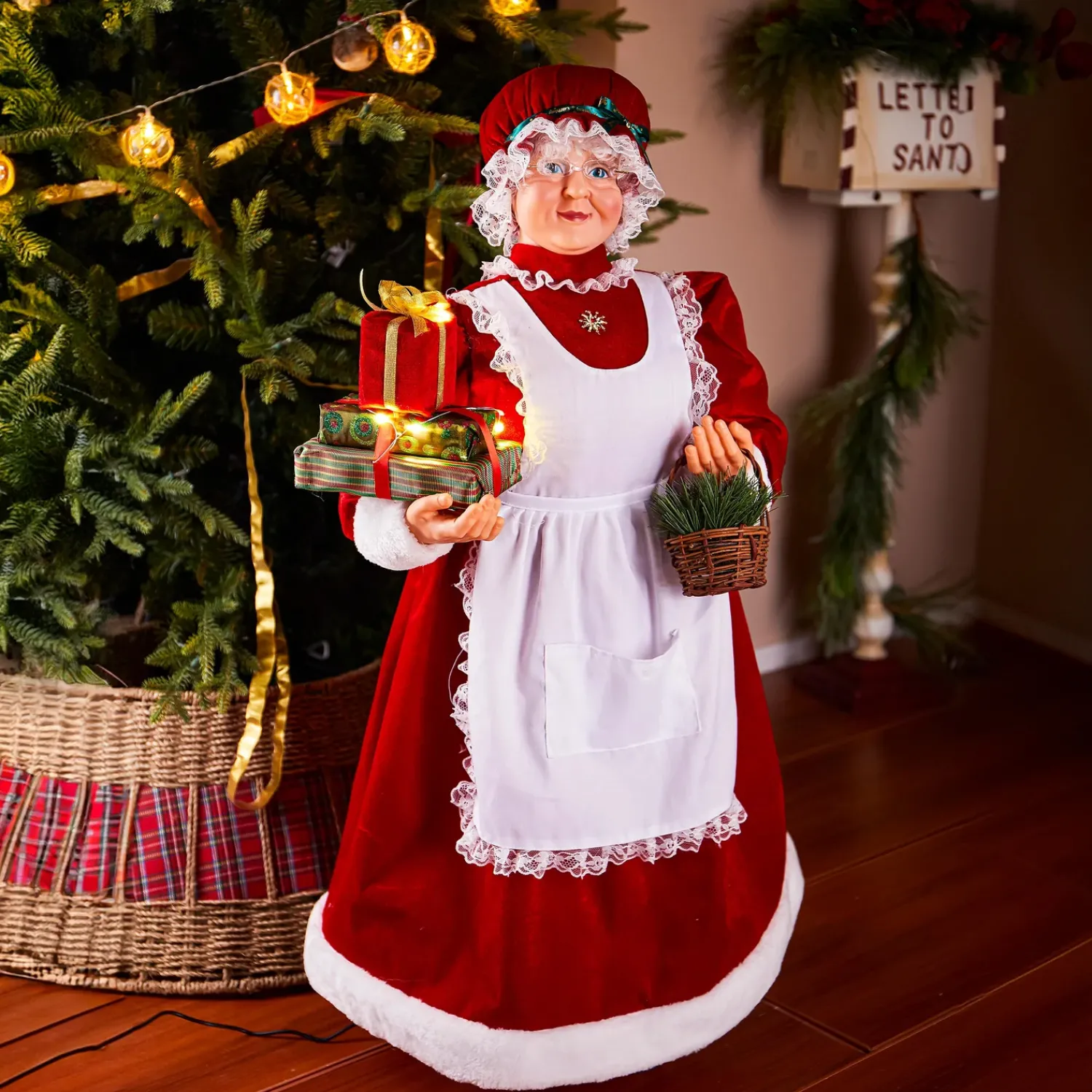Plow & Hearth Decorative Accents>Traditional Santa LED Table Decor Dancing Mrs. Claus with Music, 36.75"