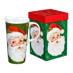 Plow & Hearth Travel Cups>Traditional Santa Travel Cup Ceramic Perfect Cup, Jolly Santa, 17oz, Gift Box