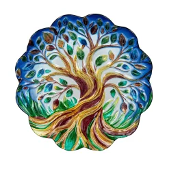 Plow & Hearth Birdbaths>Tree of Life Hand Painted Glass Birdbath, 18"