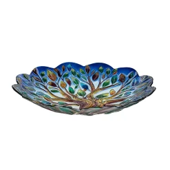 Plow & Hearth Birdbaths>Tree of Life Hand Painted Glass Birdbath, 18"