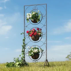 Plow & Hearth Planters & Plant Stands|Arbors & Trellises>Triple Planter Metal Garden Trellis