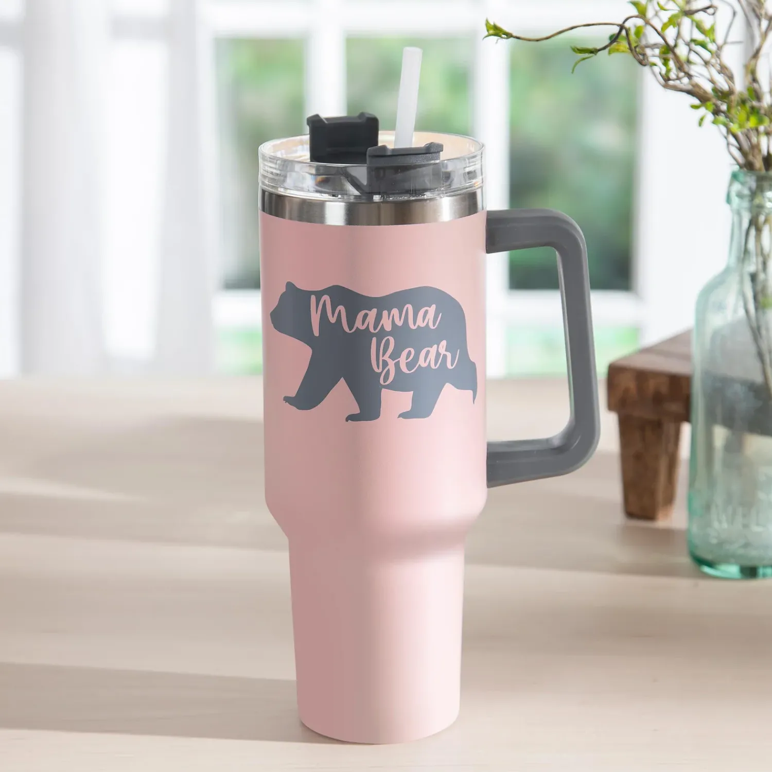 Plow & Hearth Travel Cups>Tumbler Stainless-Steel Canyon Cup w/ Straw, Mama Bear, 40oz, Gift Box