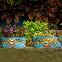 Plow & Hearth Planters & Plant Stands>Turquoise Talavera Ledge Planter, Medium
