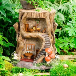 Plow & Hearth Garden Statues|Solar Accents>Two-Story Fully-Furnished Solar Lighted Fairy House in a Stump