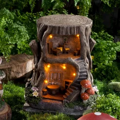 Plow & Hearth Garden Statues|Solar Accents>Two-Story Fully-Furnished Solar Lighted Fairy House in a Stump