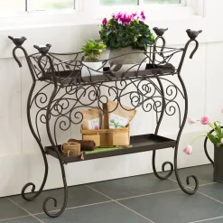 Plow & Hearth Planters & Plant Stands>Two-Tiered Cast Iron Plant Stand with Birds
