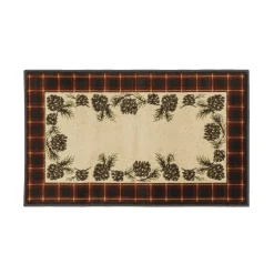 Plow & Hearth Hearth Rugs|Hearth Rugs>Vista Pine Cones Plaid Border Rug, 30" x 50" Red