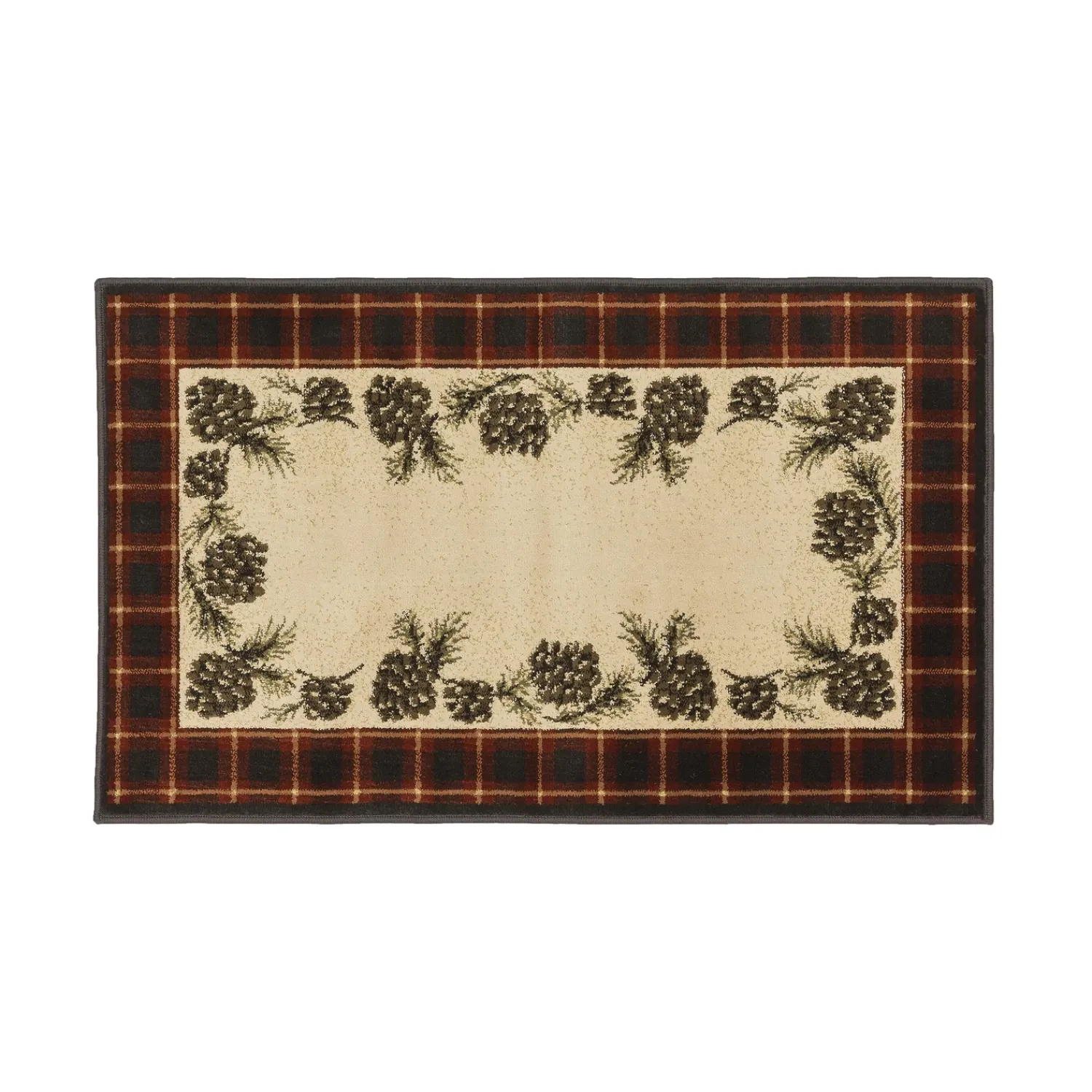Plow & Hearth Hearth Rugs|Hearth Rugs>Vista Pine Cones Plaid Border Rug, 30" x 50" Red