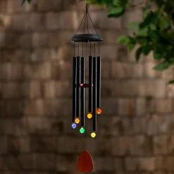 Plow & Hearth Wind Chimes & Mobiles|Solar Accents>Voice Activated Solar Wind Chime, Black, 33"