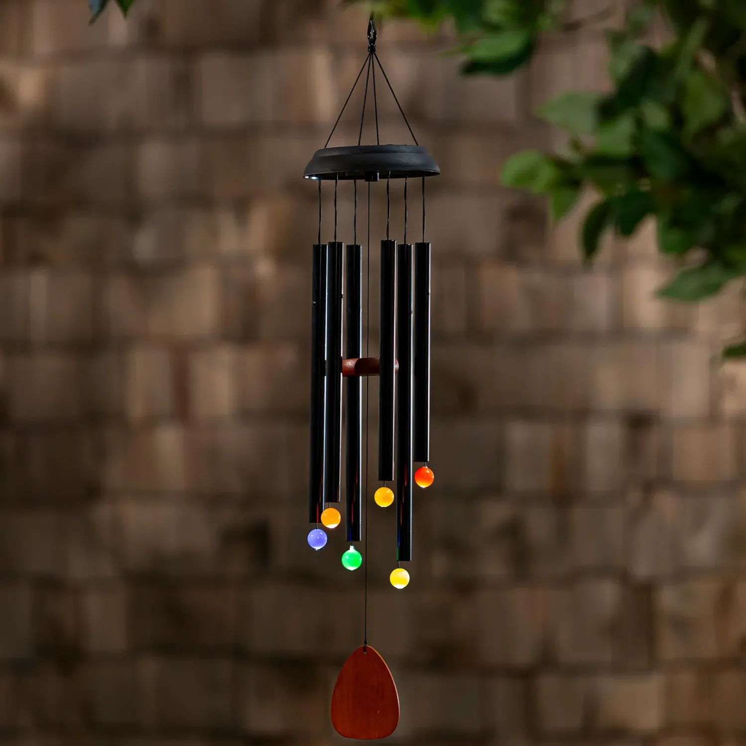 Plow & Hearth Wind Chimes & Mobiles|Solar Accents>Voice Activated Solar Wind Chime, Black, 33"