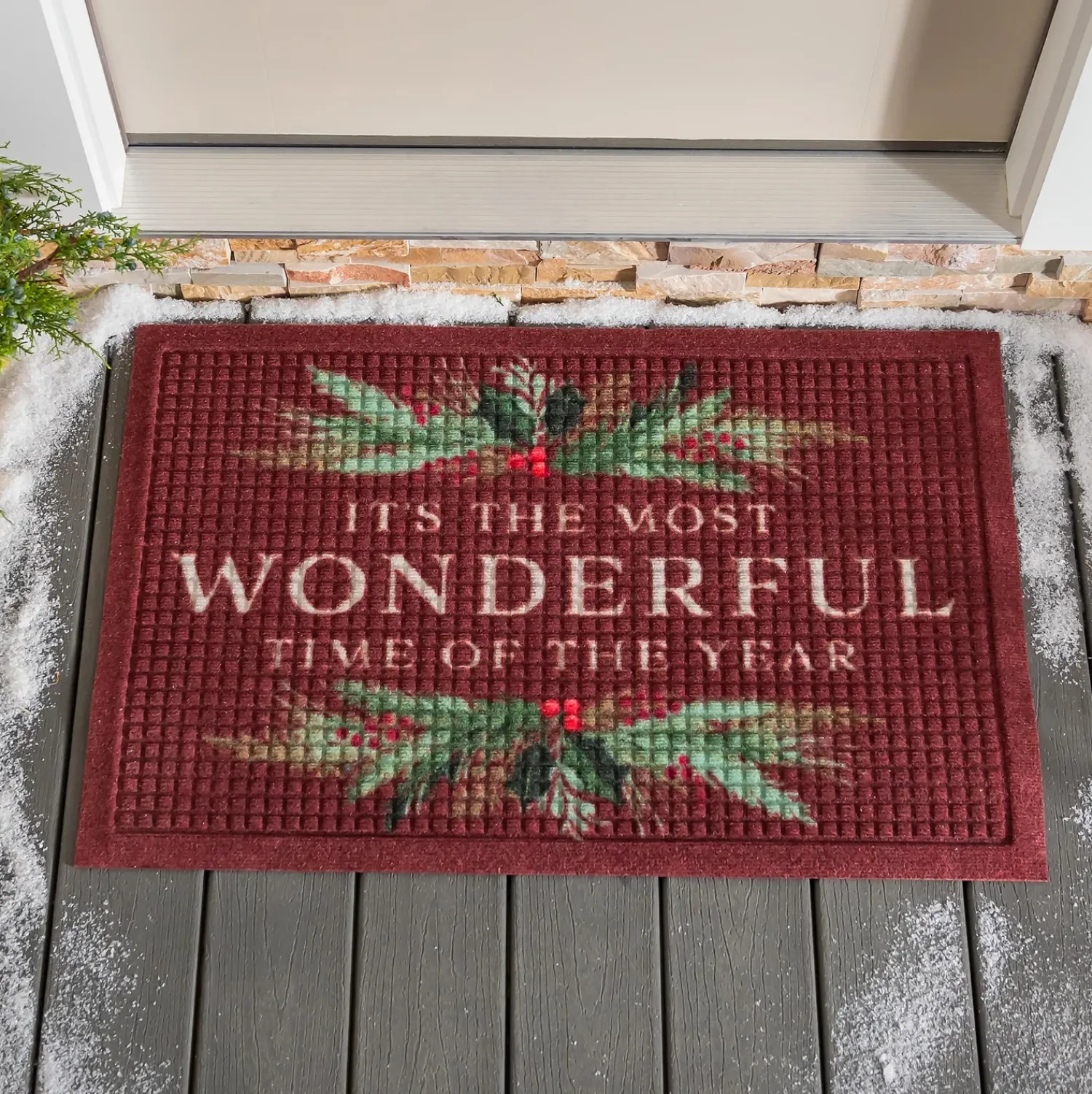 Plow & Hearth Waterhog Doormats>Waterhog Wonderful Time Holly Indoor/Outdoor Doormat, 2' x 3'