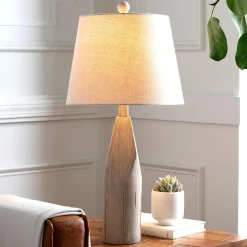 Plow & Hearth Lamps & Lighting>Weathered Wood Table Lamp with Natural Linen Shade
