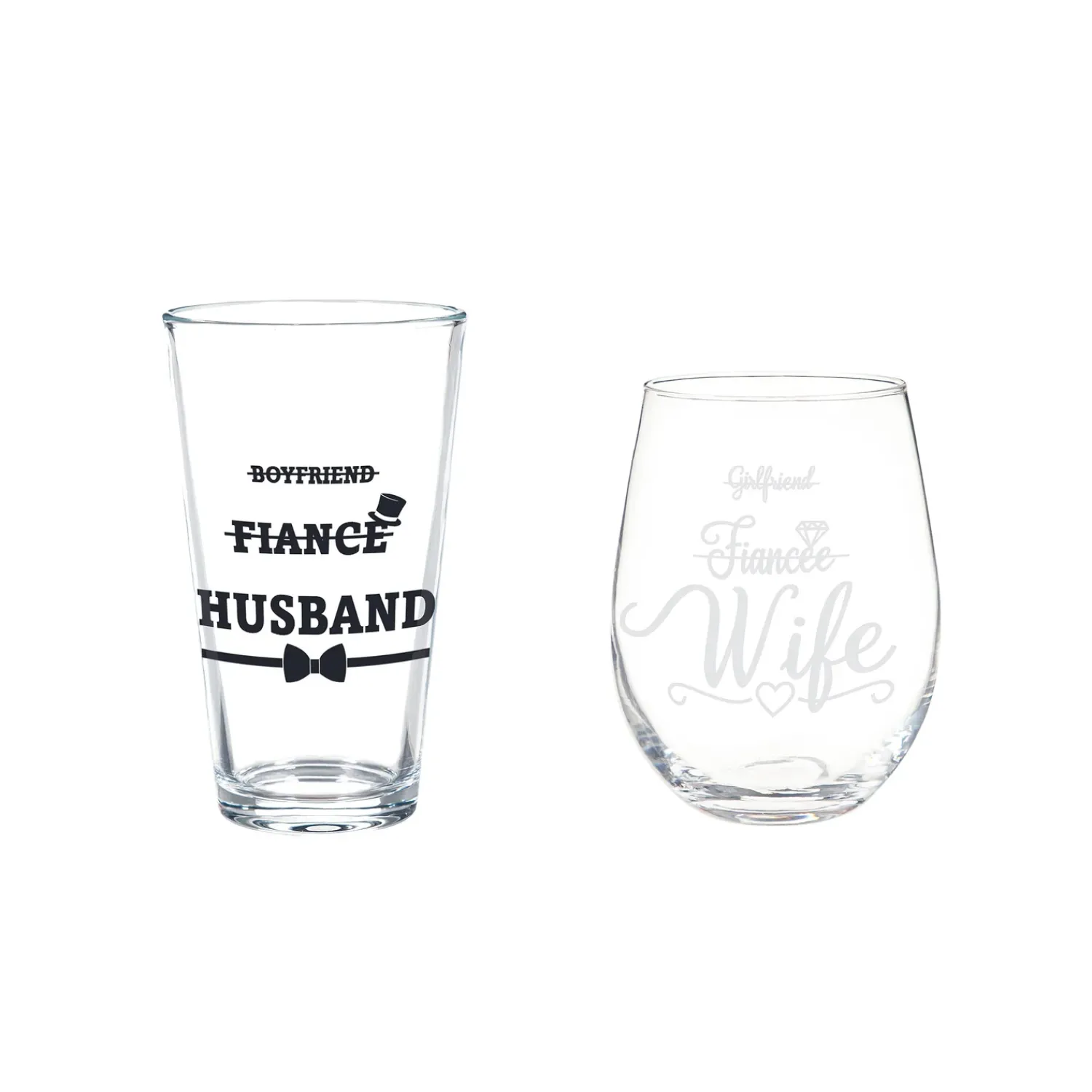 Plow & Hearth Wine Glasses>Wedding Stemless Glass and Beer Pint Giftset, 17oz and 16oz, Gift Box