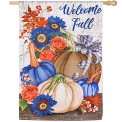 Plow & Hearth House & Estate Flags>Welcome Fall Pumpkin and Floral Suede House Flag