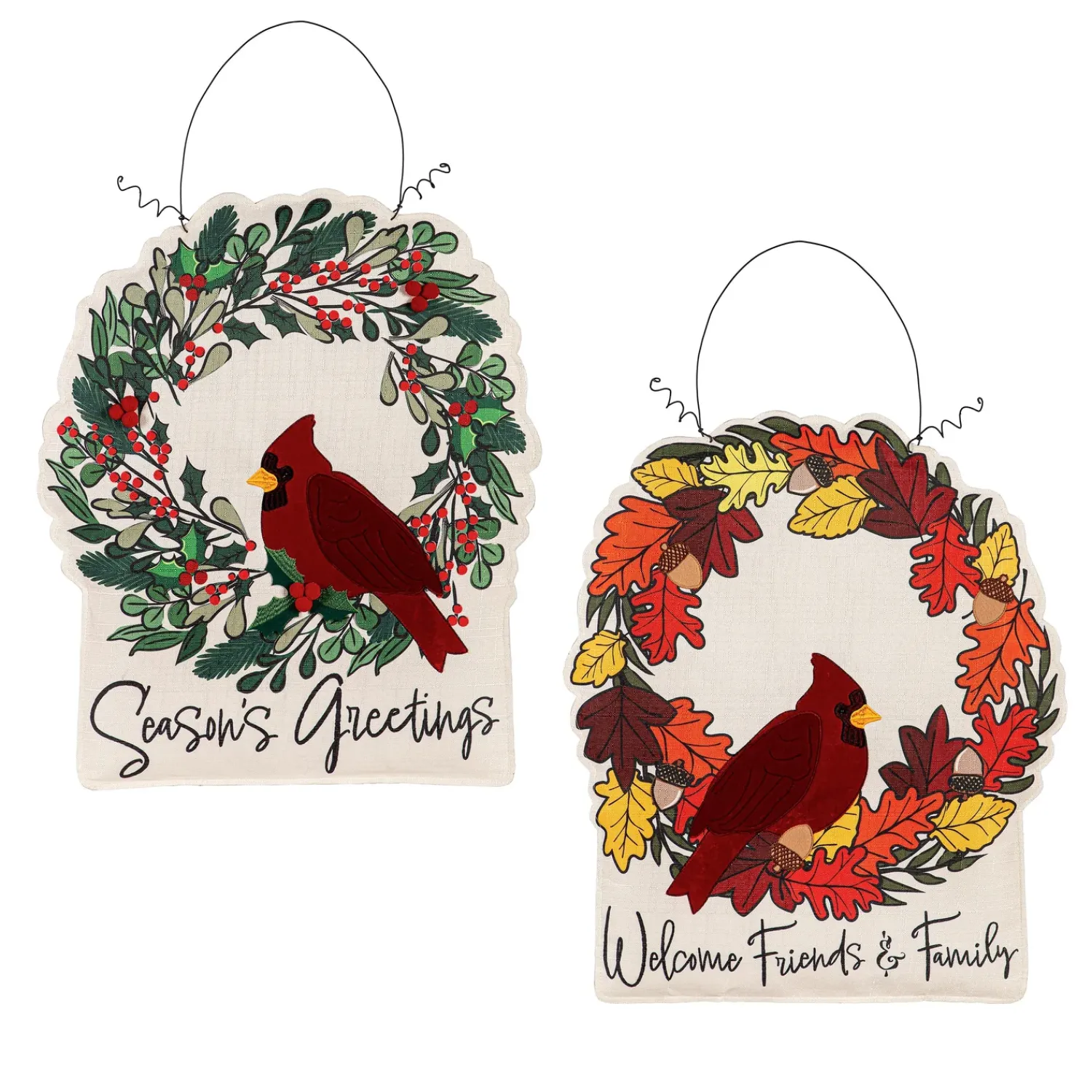 Plow & Hearth Fabric Door Hangers>Welcome Friends & Family Cardinal h/Christmas Wreath Double Sided Estate Door Décor
