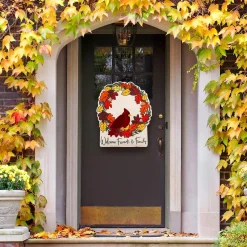 Plow & Hearth Fabric Door Hangers>Welcome Friends & Family Cardinal h/Christmas Wreath Double Sided Estate Door Décor