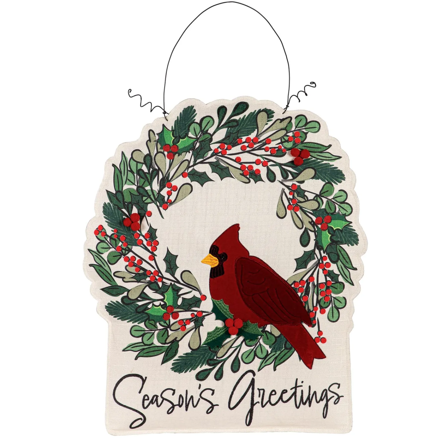 Plow & Hearth Fabric Door Hangers>Welcome Friends & Family Cardinal h/Christmas Wreath Double Sided Estate Door Décor