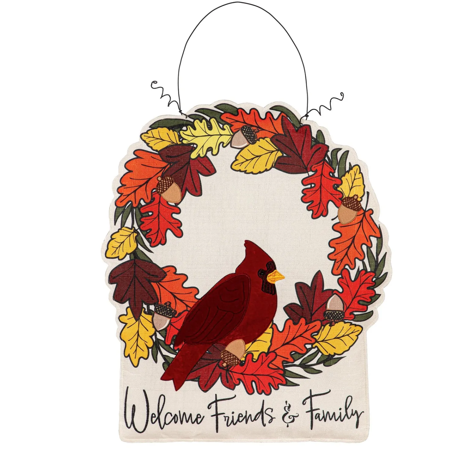 Plow & Hearth Fabric Door Hangers>Welcome Friends & Family Cardinal h/Christmas Wreath Double Sided Estate Door Décor