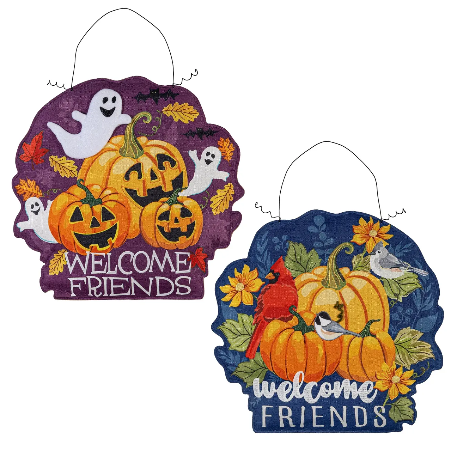 Plow & Hearth Fabric Door Hangers>Welcome Friends of Fall/Halloween Double Sided Estate Door Décor